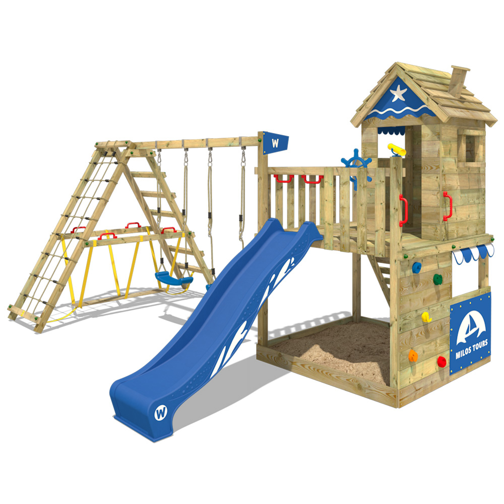 Kinderspielhaus Move Spielturm Kletterturm mit Schaukel Kletterwand & Rutsche 
