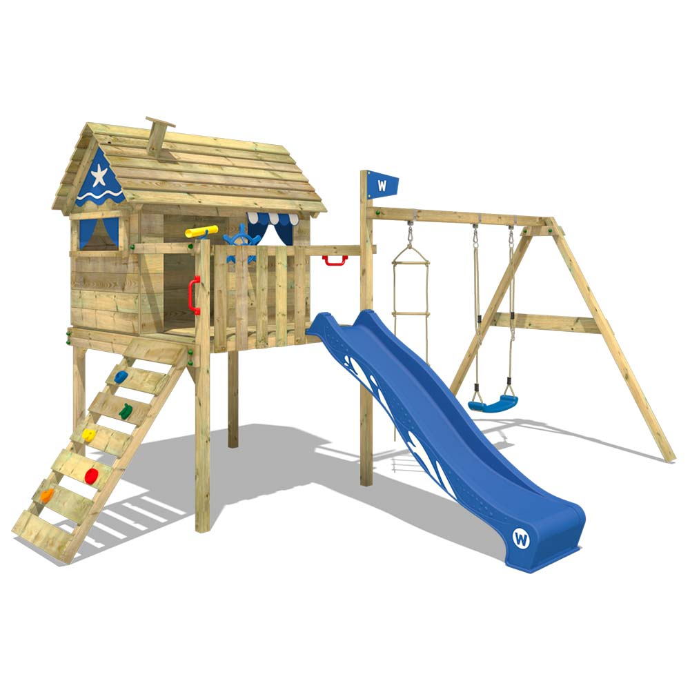 HOQ Spielturm Stelzenhaus Rutsche Schaukel Spielhaus aus Holz all Inclusive NEU 